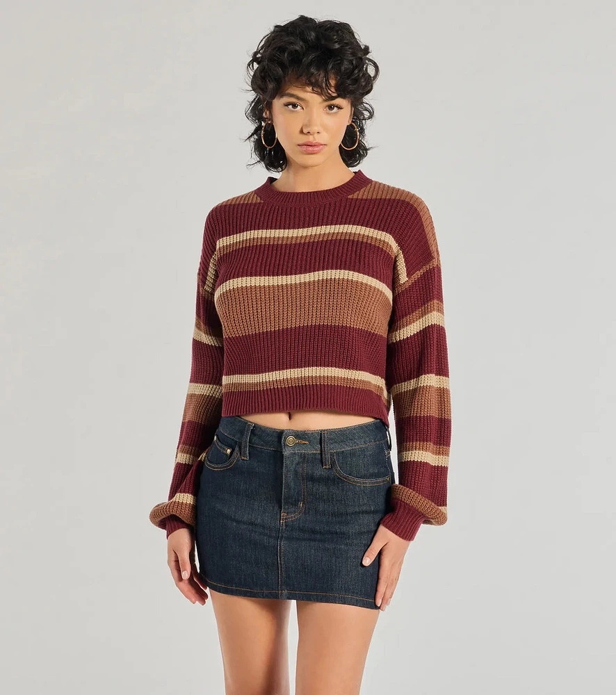 Preppy Style Striped Knit Crew Neck Sweater