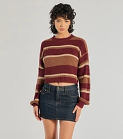 Preppy Style Striped Knit Crew Neck Sweater