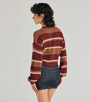 Preppy Style Striped Knit Crew Neck Sweater