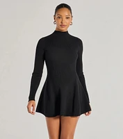 Cute And Cozy Mock Neck Knit Skater Dress