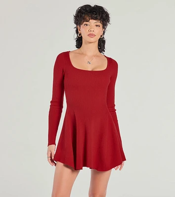 Cutest Twirl Long Sleeve Knit Skater Dress