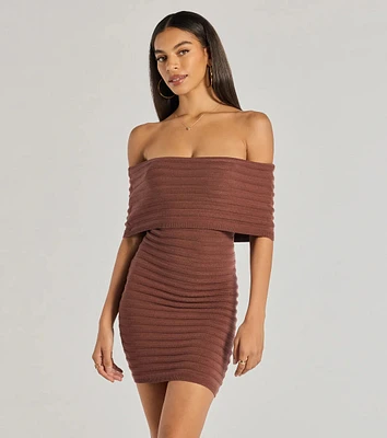 Soft And Chic Ribbed Knit Off-The-Shoulder Mini Dress