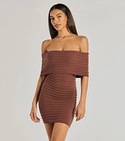 Soft And Chic Ribbed Knit Off-The-Shoulder Mini Dress