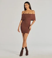 Soft And Chic Ribbed Knit Off-The-Shoulder Mini Dress