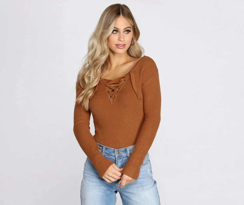 Lace Up Cross Back Sweater