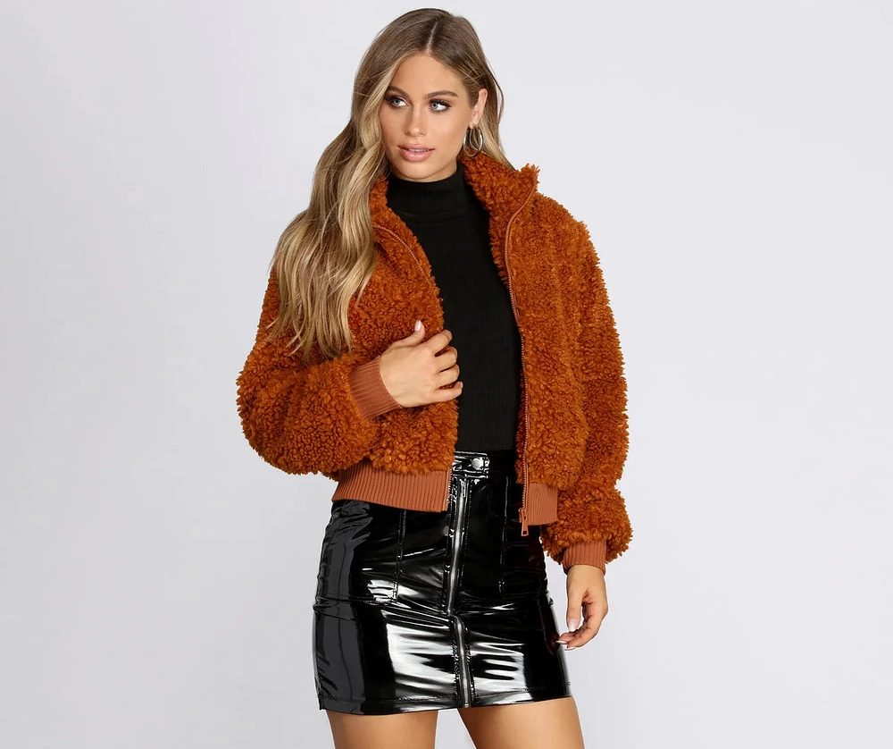 Faux Fur Zip Front Jacket