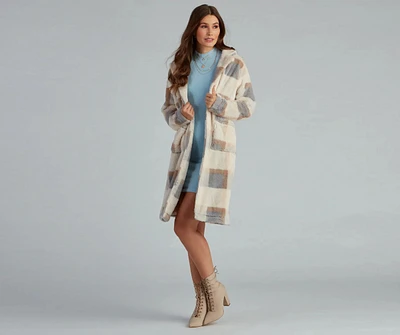 So Stunning Faux Fur Plaid Coat