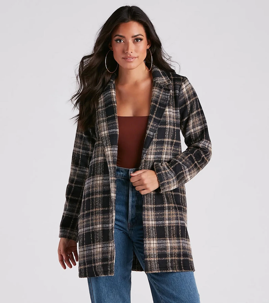 City Girl Plaid Faux Wool Coat