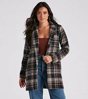 City Girl Plaid Faux Wool Coat