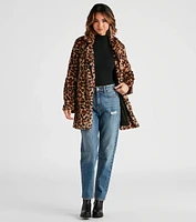 Fabulous Diva Leopard Print Faux Fur Coat