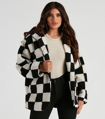 Cute Checkered Faux Sherpa Jacket