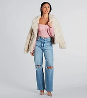 Top Trendsetter Textured Faux Fur Coat