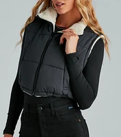 Major Trend Reversible Faux Sherpa Puffer Vest