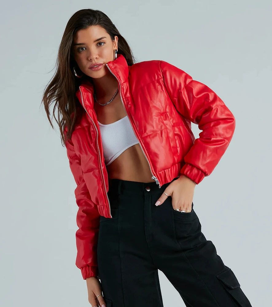 Always Slick Faux Leather Puffer Jacket