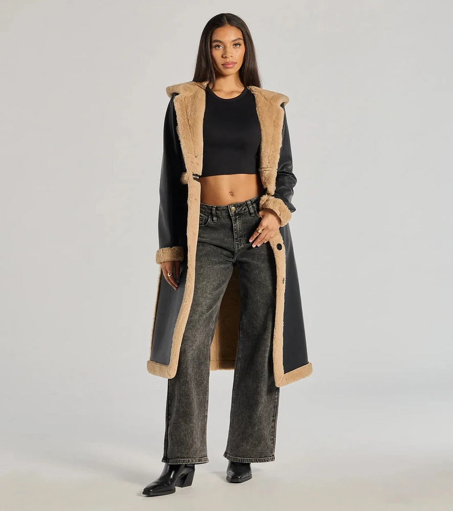 Runway Ready Convertible Faux Leather Trench Coat