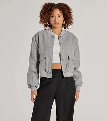 Cool Girl Energy Faux Wool Bomber Jacket