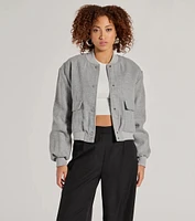 Cool Girl Energy Faux Wool Bomber Jacket