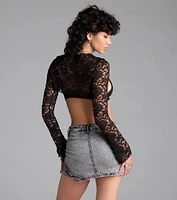 Forever Femme Sheer Lace Long Sleeve Topper