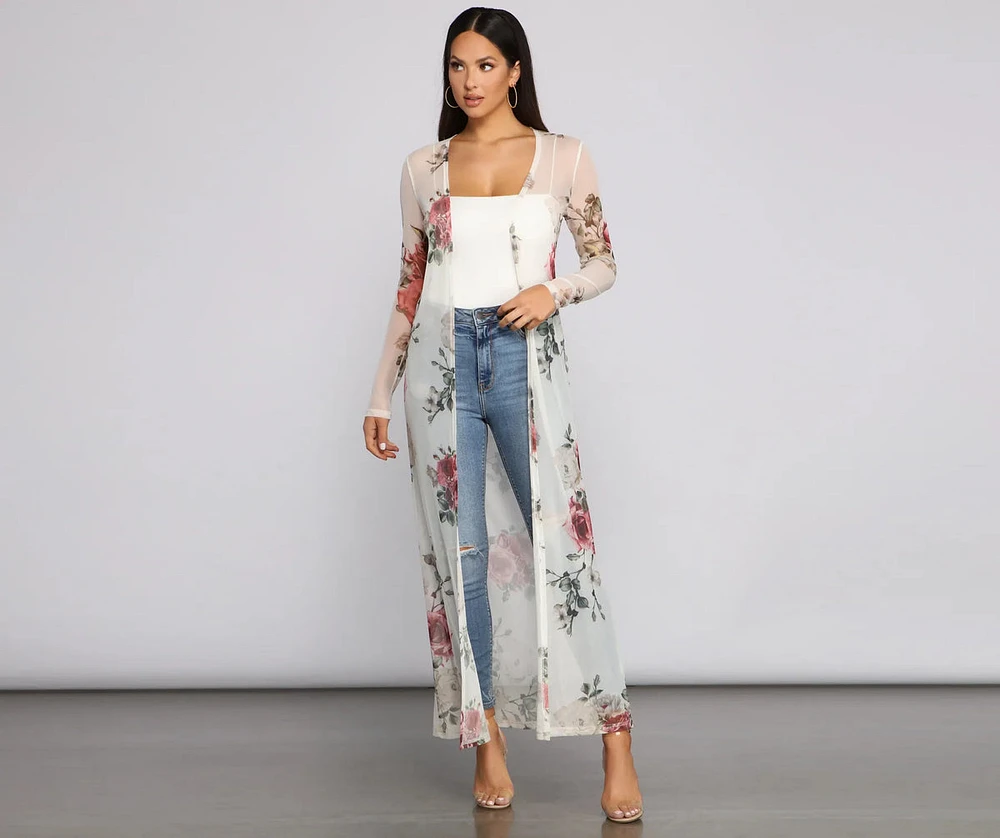 Flowy Floral Mesh Duster