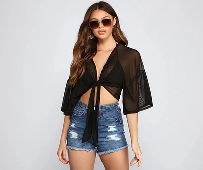 Mesh Moment Tie-Front Top