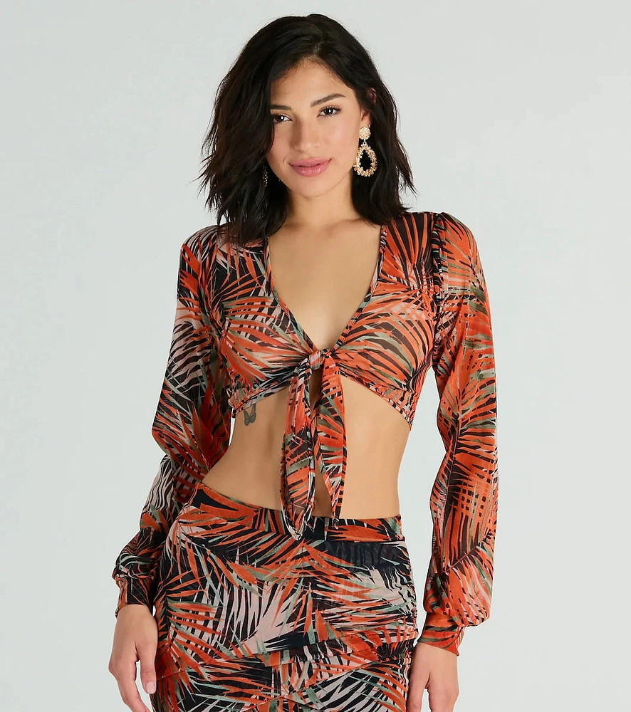 Destined For Sun Tropical Mesh Tie Front Top