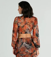 Destined For Sun Tropical Mesh Tie Front Top