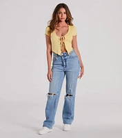 Somewhere Sweet Tie-Front Short Sleeve Crop Top