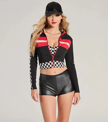 Checkered Champion Long Sleeve Cropped Jacket