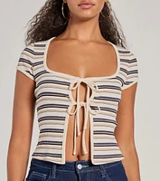 Stylish Status Striped Knit Tie-Front Top