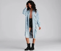 Destroyed Denim Long Line Jacket