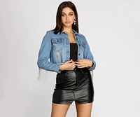 Smokin' Hot Beaded Fringe Crop Denim Jacket