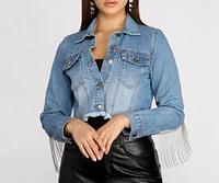 Smokin' Hot Beaded Fringe Crop Denim Jacket