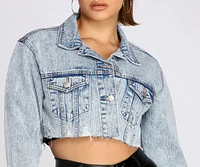 Frayed So Acid Wash Cropped Denim Jacket