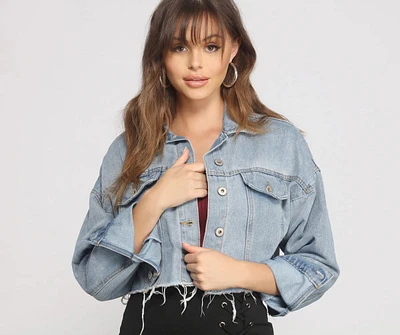 Fave Frayed Cropped Denim Jacket