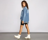 Casual Vibes Destructed Denim Shacket