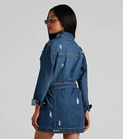 Denim Babe Belted Long Jean Jacket