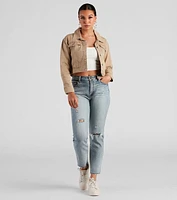 Casual Cropped Denim Trucker Jacket