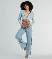 Oh So Icy Rhinestone Trim Crop Denim Blazer