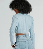 Oh So Icy Rhinestone Trim Crop Denim Blazer