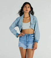 Trendsetting Girlie Long Sleeve Denim Shrug Jacket