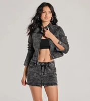 Edgy Arrival Moto Acid Wash Denim Jacket