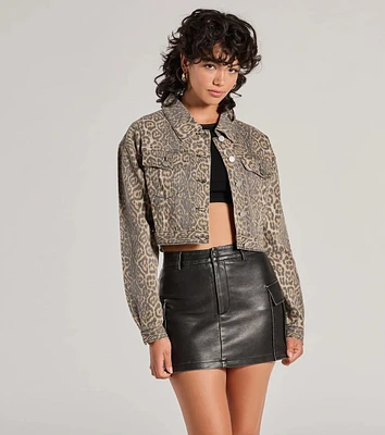 Level Up Leopard Print Denim Trucker Jacket