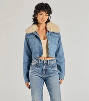 Casual Trendsetter Faux Fur Denim Trucker Jacket