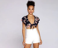 Flutter With Floral Tie Front Top