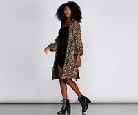 Long Line Leopard Print Anorak Windbreaker