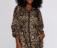 Long Line Leopard Print Anorak Windbreaker