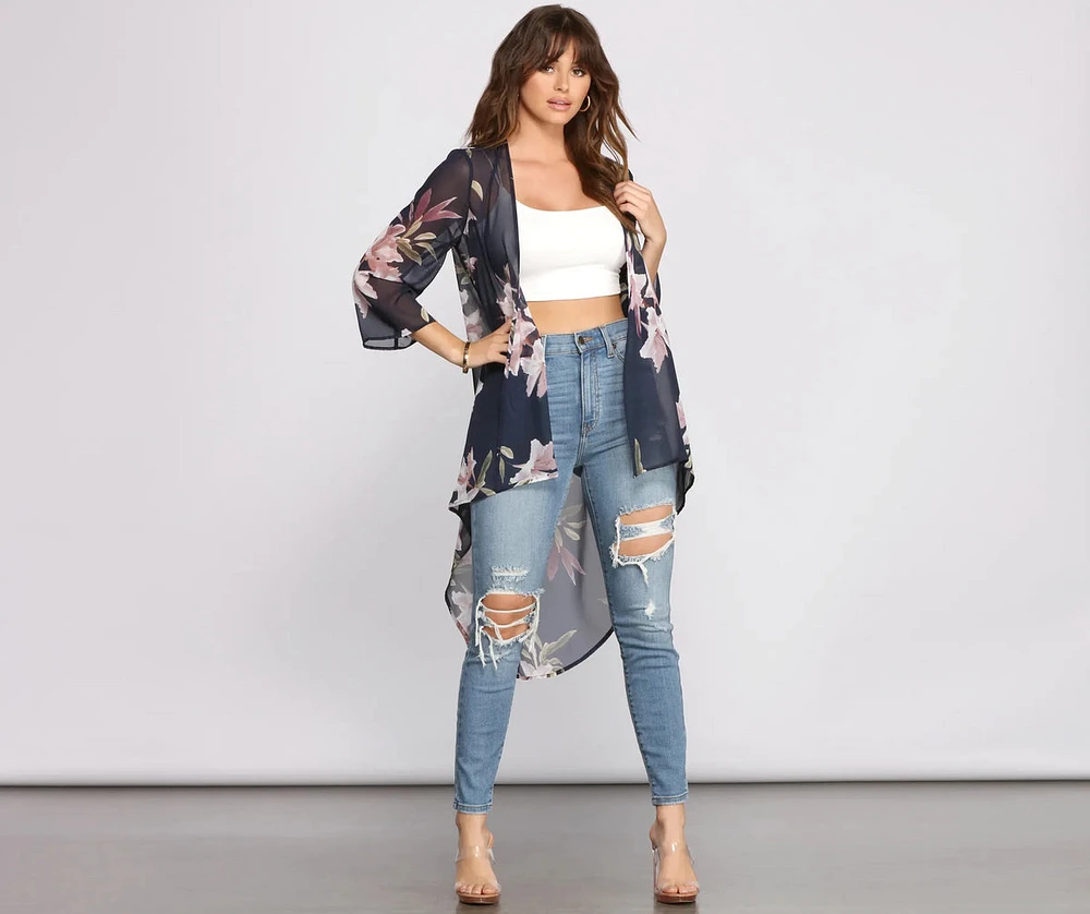 Floral Passion Chiffon High Low Kimono