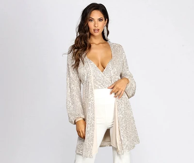 Stunner Sequins Long Sleeve Trench