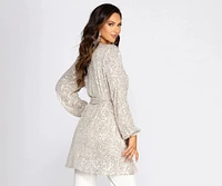 Stunner Sequins Long Sleeve Trench