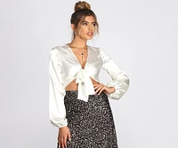 Satin Tie Front Crop Top